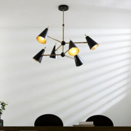Luminosa Lighting Luminosa Alta Multi Arm Shade Pendant Ceiling Lamp, Matt Antique Brass Plate, Matt Black - thumbnail 3
