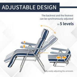 Outsunny Set Of 2 Folding Sun Lounger Recliner Chairs Daybed Cushion Blue White - thumbnail 5