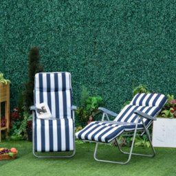 Outsunny Set Of 2 Folding Sun Lounger Recliner Chairs Daybed Cushion Blue White - thumbnail 8