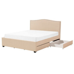 Beliani Bed With Storage Drawers Fabric Montpellier 160 X 200 Cm (Eu King Size) Beige - thumbnail 1