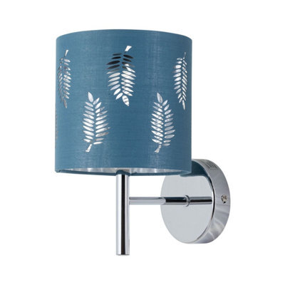 First Choice Lighting Brea - Chrome Wall Light With Teal Fern Shade - image 1