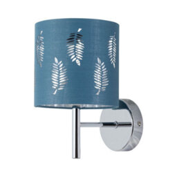 First Choice Lighting Brea - Chrome Wall Light With Teal Fern Shade - thumbnail 1