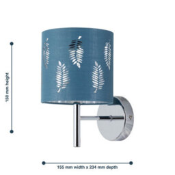 First Choice Lighting Brea - Chrome Wall Light With Teal Fern Shade - thumbnail 5