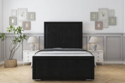 "Sloomy Lancaster Black Plush Bed Frame With Mattress With 50"" Upholstered Headboard 4'6 Double" - thumbnail 1