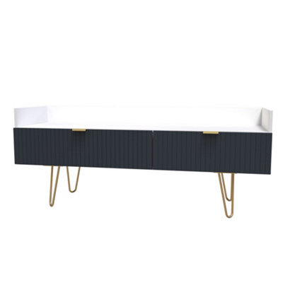 Linear Ready Assembled Matt Indigo & White Media Unit With 2 Drawers, (H)128Cm X (W)51.5Cm X (D)39.5Cm - image 1