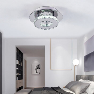 Living And Home Modern Round Small Chrome Crystal Led Ceiling Light Fixture For Hallways And Corridor Cool White 20Cm - image 1