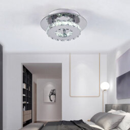 Living And Home Modern Round Small Chrome Crystal Led Ceiling Light Fixture For Hallways And Corridor Cool White 20Cm