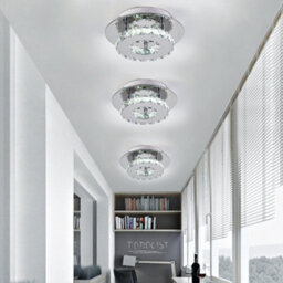 Living And Home Modern Round Small Chrome Crystal Led Ceiling Light Fixture For Hallways And Corridor Cool White 20Cm - thumbnail 2