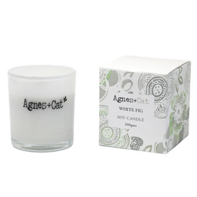 Serenityy Agnes + Cat Votive Candle - White Fig 200G Soy Wax, Frosted White Glass With Embossed Silver Lid, Gift Boxed - image 1