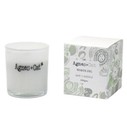 Serenityy Agnes + Cat Votive Candle - White Fig 200G Soy Wax, Frosted White Glass With Embossed Silver Lid, Gift Boxed