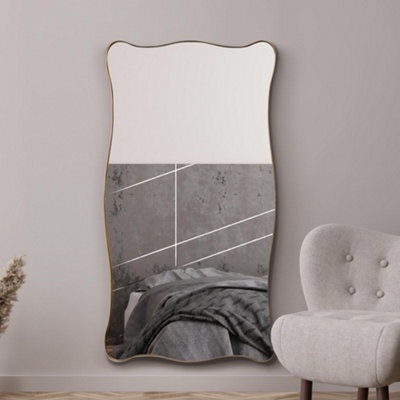 Mirroroutlet The Fluctus Gold Metal Rectangular Wavy Tray Effect Frame Wall Mirror 180Cm X 100Cm - image 1