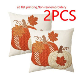 Amorly 2Pcs Halloween Throw Pillow Covers 45X45Cm 2D Printed Cushion Cases For Sofa Couch Fall Harvest Home Decor - thumbnail 1