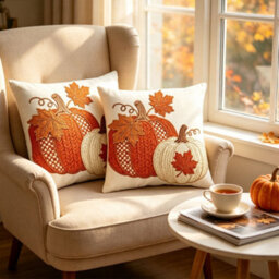 Amorly 2Pcs Halloween Throw Pillow Covers 45X45Cm 2D Printed Cushion Cases For Sofa Couch Fall Harvest Home Decor - thumbnail 4