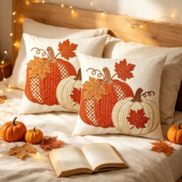 Amorly 2Pcs Halloween Throw Pillow Covers 45X45Cm 2D Printed Cushion Cases For Sofa Couch Fall Harvest Home Decor - thumbnail 5