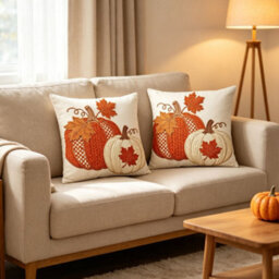 Amorly 2Pcs Halloween Throw Pillow Covers 45X45Cm 2D Printed Cushion Cases For Sofa Couch Fall Harvest Home Decor - thumbnail 6