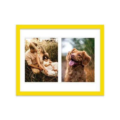 14X11 Inch 2 Opening Photo Collage Frame, Display Two 8X6 Inch Photos, Multi Aperture Family Picture Frame, Yellow - image 1