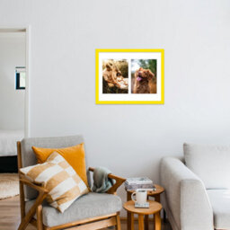 14X11 Inch 2 Opening Photo Collage Frame, Display Two 8X6 Inch Photos, Multi Aperture Family Picture Frame, Yellow - thumbnail 3