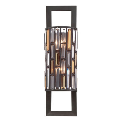 Elegant Twin Wall Light With Amber Pearl & Crystal In Vintage Bronze Finish