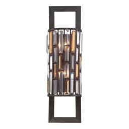 Elegant Twin Wall Light With Amber Pearl & Crystal In Vintage Bronze Finish