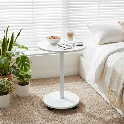 Warm White 2 Tier Modern Round Storage Side Table W/4 Wheels And Metal Legs - image 1