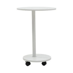 Warm White 2 Tier Modern Round Storage Side Table W/4 Wheels And Metal Legs - thumbnail 4