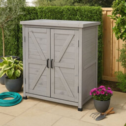 Jack Stonehouse Jsh Wooden Garden Storage Tool Shed Outdoor Weatherproof Utility Cupboard Cabinet With Shelves - Magnetic Latch - Grey