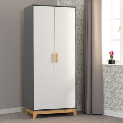 Seconique Cleveland 2 Door Wardrobe In White And Pine With Grey Metal Effect - image 1