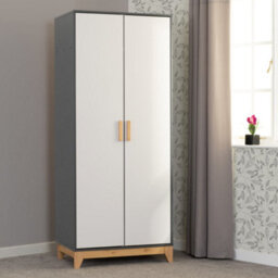Seconique Cleveland 2 Door Wardrobe In White And Pine With Grey Metal Effect