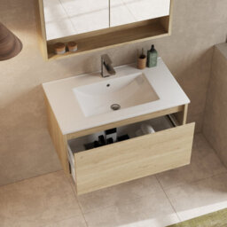 Banyetti Mino 800mm Wall Hung Vanity Unit With Lira Basin - Natural Oak - thumbnail 4