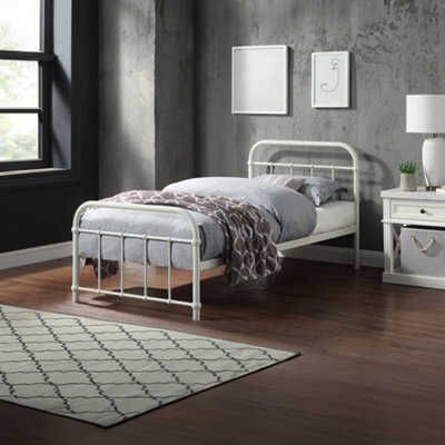 SlumberWorx Tewin Vintage Hospital Style White Single Metal Bed Frame - image 1