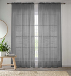 "Enhanced Living Sheer Grey Plain Woven Voile Slot Top Curtain Panel Pair (57X54"") 145X137Cm"