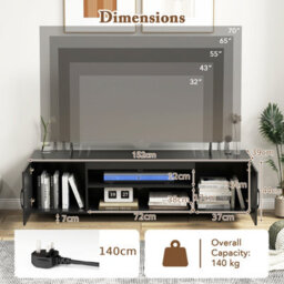 Gainoom Black Tv Stand For Tvs Up To 70 Inches 152 Cm Entertain Center With Power Outlet & 2 Cable Holes - thumbnail 2