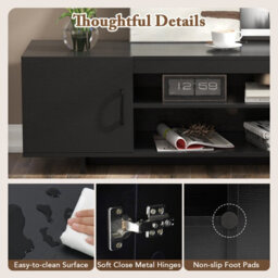 Gainoom Black Tv Stand For Tvs Up To 70 Inches 152 Cm Entertain Center With Power Outlet & 2 Cable Holes - thumbnail 7