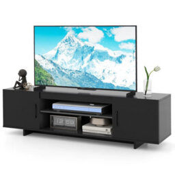 Gainoom Black Tv Stand For Tvs Up To 70 Inches 152 Cm Entertain Center With Power Outlet & 2 Cable Holes