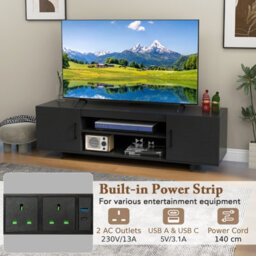 Gainoom Black Tv Stand For Tvs Up To 70 Inches 152 Cm Entertain Center With Power Outlet & 2 Cable Holes - thumbnail 8