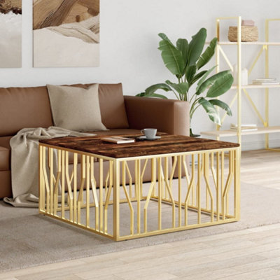Berkfield Coffee Table Gold Stainless Steel And Solid Wood Reclaimed - image 1