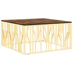 Berkfield Coffee Table Gold Stainless Steel And Solid Wood Reclaimed - thumbnail 2