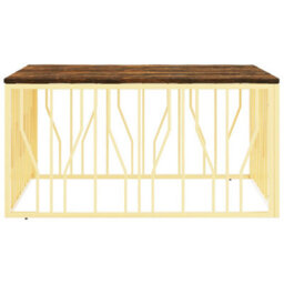 Berkfield Coffee Table Gold Stainless Steel And Solid Wood Reclaimed - thumbnail 3