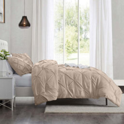 Ameha Pintuck Duvet Cover With Pillowcase Anti-Allergic Microfiber Pinch Pleat Diamond Design Beige Single 135X200Cm - thumbnail 5