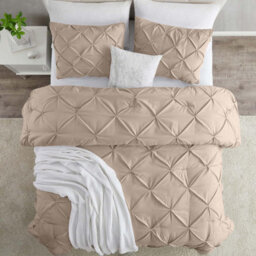 Ameha Pintuck Duvet Cover With Pillowcase Anti-Allergic Microfiber Pinch Pleat Diamond Design Beige Single 135X200Cm - thumbnail 3