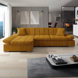 Malwi Left Hand Corner Sofa Bed With Storage Modern Yellow Corduroy Design With Pullout  Guest Bed - thumbnail 2