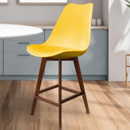 Fusion Living Soho Yellow Plastic Bar Stool With Dark Wood Legs - thumbnail 2