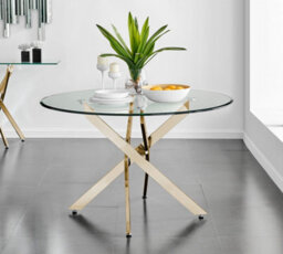 Furniturebox Novara 120Cm 4 6 Seater Round Glass Dining Table With Gold Chrome Metal Starburst Legs For Modern Glam Minimalist Dining Room - thumbnail 5