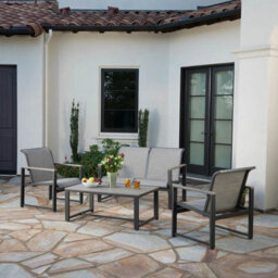 Xample Sunvilla Helio 4-Piece Sling Patio Set With Cover 2 Armchairs, Loveseat, Coffee Table, Rust-Resistant Aluminium & Phifertex Fabric - thumbnail 1