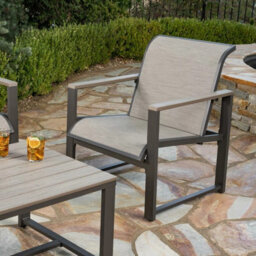Xample Sunvilla Helio 4-Piece Sling Patio Set With Cover 2 Armchairs, Loveseat, Coffee Table, Rust-Resistant Aluminium & Phifertex Fabric - thumbnail 3