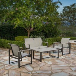 Xample Sunvilla Helio 4-Piece Sling Patio Set With Cover 2 Armchairs, Loveseat, Coffee Table, Rust-Resistant Aluminium & Phifertex Fabric - thumbnail 8