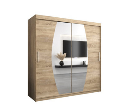 Arte Elypse Sliding Door Wardrobe In Oak Sonoma - Spacious Storage Unit With Shelves And Hanging Rails (W2000mm X H2000mm X D620mm) - image 1