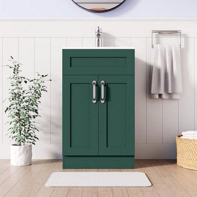 Belofay 500mm Bathroom Vanity Units With Basin With White Ceramic Bathroom Sink Soft Close Hinges & 1 Tap Hole (Crawley Green) - image 1