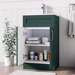Belofay 500mm Bathroom Vanity Units With Basin With White Ceramic Bathroom Sink Soft Close Hinges & 1 Tap Hole (Crawley Green) - thumbnail 2