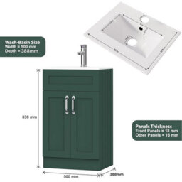 Belofay Green 500mm Freestanding Bathroom Vanity Unit With Basin With 1 Tap Hole - thumbnail 5